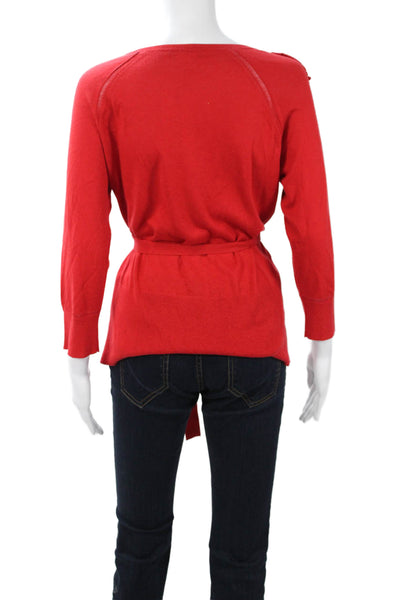 Luca Luca Womens Cardigan Sweater Red Silk Cashmere Blend 3/4 Sleeve Size XL
