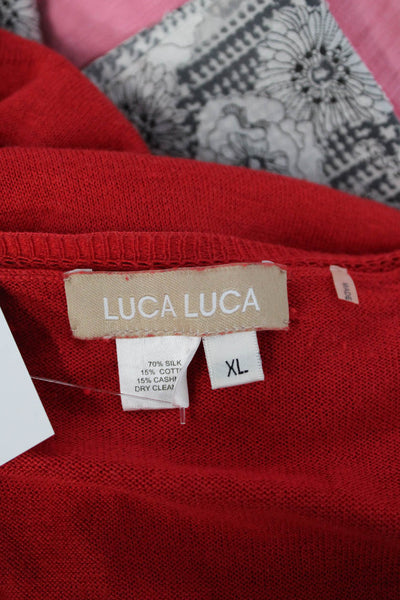 Luca Luca Womens Cardigan Sweater Red Silk Cashmere Blend 3/4 Sleeve Size XL
