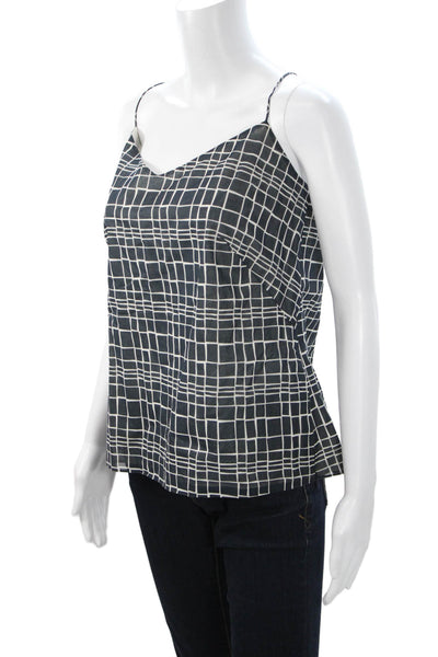Akris Women Black Cotton V-Neck Check Sleeveless Camisole Size 12