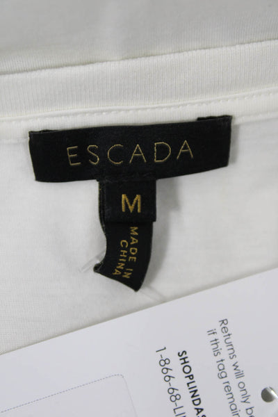 Escada Women Striped Silk Cotton T-Shirt Dark Blue Short Sleeve Size M