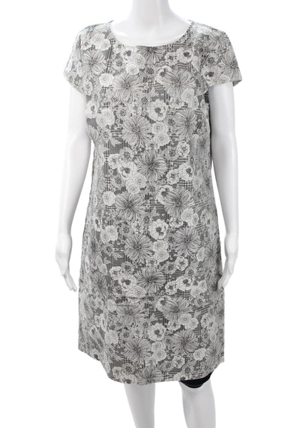 Brooks Brothers Womens Gray Floral Shift Dress Short Sleeve Knee Length Size 12