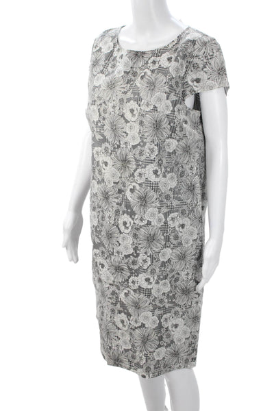 Brooks Brothers Womens Gray Floral Shift Dress Short Sleeve Knee Length Size 12