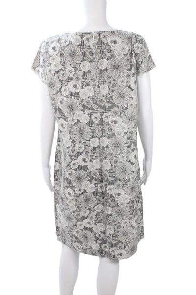 Brooks Brothers Womens Gray Floral Shift Dress Short Sleeve Knee Length Size 12