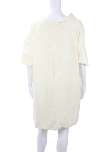 Escada Womens Shift Dress Beige Wool Mock Neck Short Sleeve Knee Length Size 40