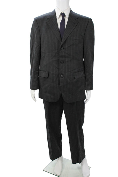 Gianfranco Ruffini Mens 2 Piece Dark Gray Striped Super100s Wool Suit Size 42