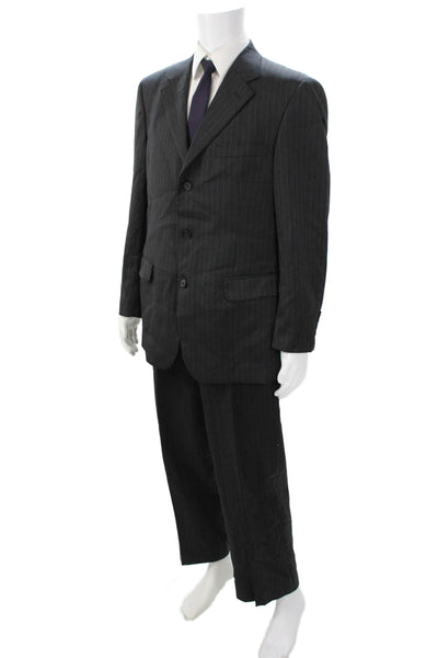 Gianfranco Ruffini Mens 2 Piece Dark Gray Striped Super100s Wool Suit Size 42