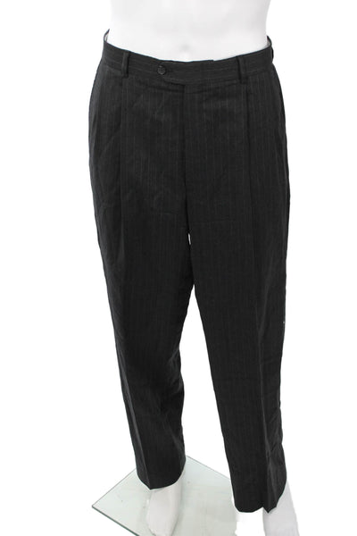 Gianfranco Ruffini Mens 2 Piece Dark Gray Striped Super100s Wool Suit Size 42
