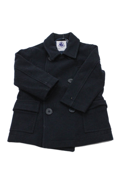 Petit Bateau Unisex Kids Wool Long Sleeve Collared Pea Coat Blue Size 3