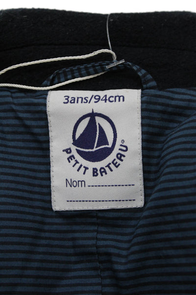 Petit Bateau Unisex Kids Wool Long Sleeve Collared Pea Coat Blue Size 3