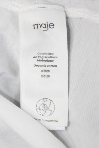 Maje Women Basic White Organic Cotton Crew Neck Short Sleeve T-Shirt Size 3