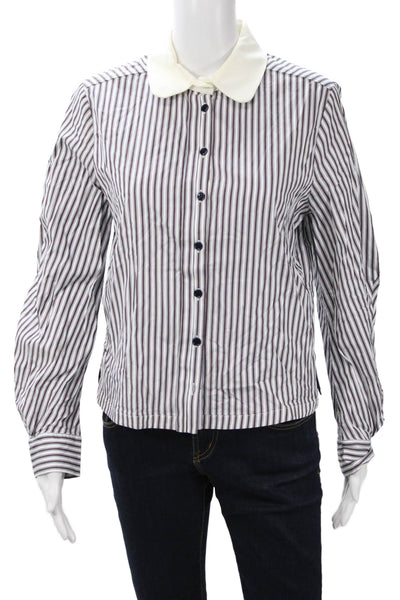 Dice Kayek Womens Striped Collared Button-Up Blouse White Long-Sleeve Size 40