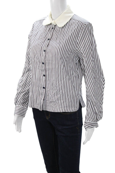 Dice Kayek Womens Striped Collared Button-Up Blouse White Long-Sleeve Size 40
