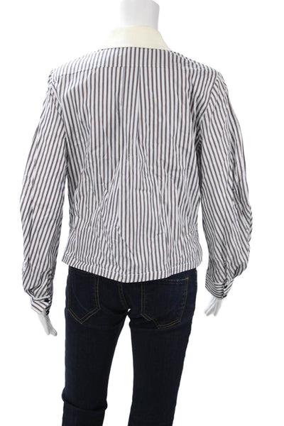 Dice Kayek Womens Striped Collared Button-Up Blouse White Long-Sleeve Size 40