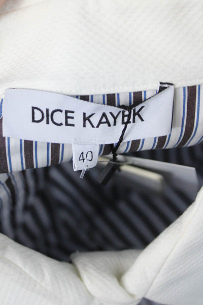 Dice Kayek Womens Striped Collared Button-Up Blouse White Long-Sleeve Size 40