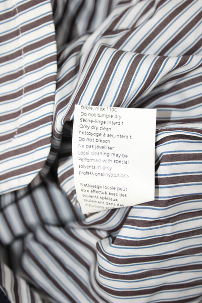 Dice Kayek Womens Striped Collared Button-Up Blouse White Long-Sleeve Size 40