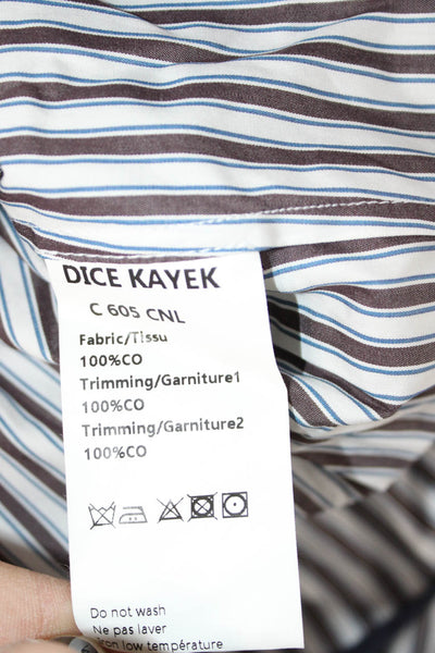 Dice Kayek Womens Striped Collared Button-Up Blouse White Long-Sleeve Size 40