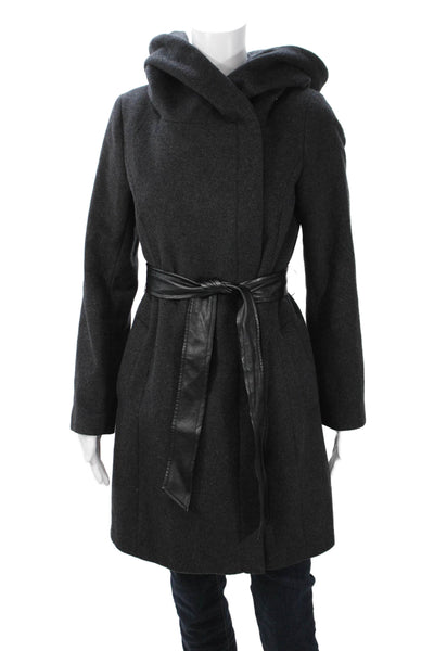 Cole Haan Women Dark Gray Overcoat High Neck Long Sleeve Wool Blend Size 4