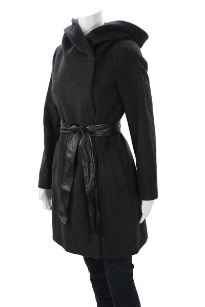 Cole Haan Women Dark Gray Overcoat High Neck Long Sleeve Wool Blend Size 4