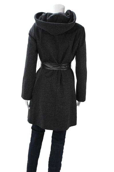 Cole Haan Women Dark Gray Overcoat High Neck Long Sleeve Wool Blend Size 4