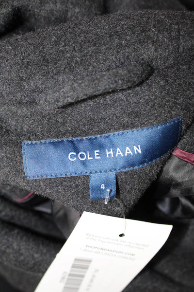 Cole Haan Women Dark Gray Overcoat High Neck Long Sleeve Wool Blend Size 4