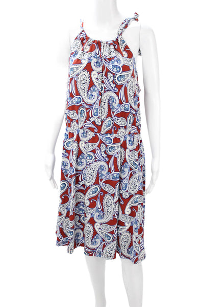 Banana Republic Women Shift Dress Red Paisley Sleeveless Tie Waist Size XL
