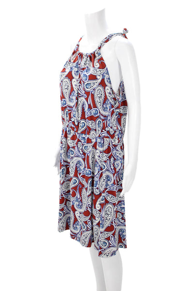 Banana Republic Women Shift Dress Red Paisley Sleeveless Tie Waist Size XL