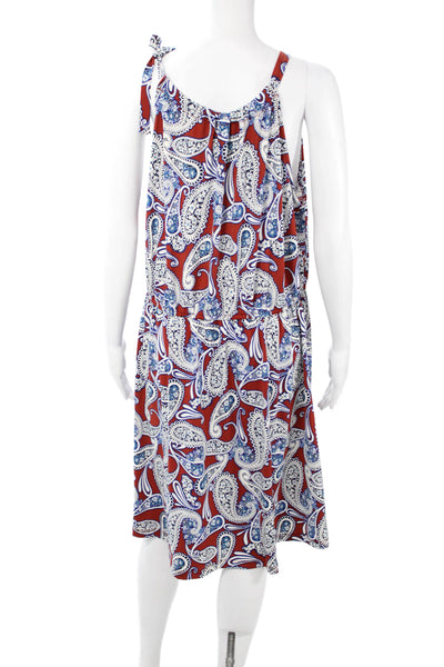 Banana Republic Women Shift Dress Red Paisley Sleeveless Tie Waist Size XL