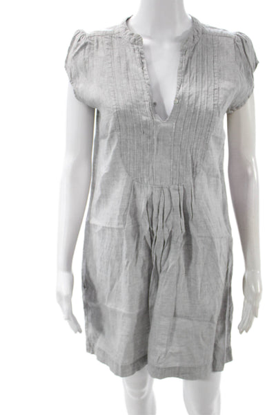 The White Company Women Shift Shirt Dress Gray Linen V Neck Short Sleeve Size S