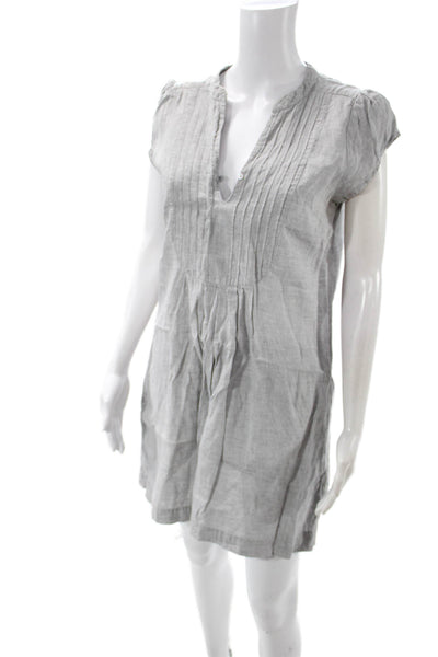 The White Company Women Shift Shirt Dress Gray Linen V Neck Short Sleeve Size S
