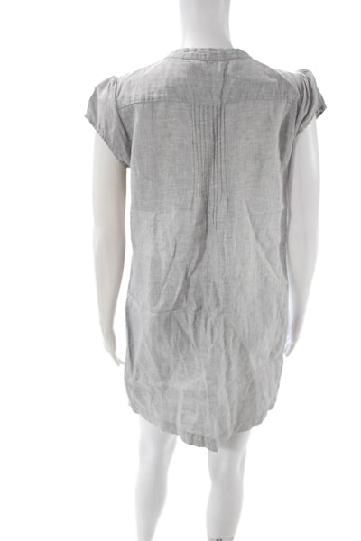 The White Company Women Shift Shirt Dress Gray Linen V Neck Short Sleeve Size S