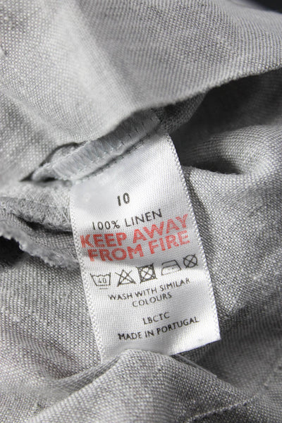 The White Company Women Shift Shirt Dress Gray Linen V Neck Short Sleeve Size S