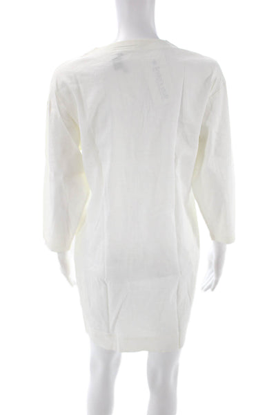 Theory Womens Shift Dress White V-Neck 3/4 Sleeve Linen Blend Petite Size S