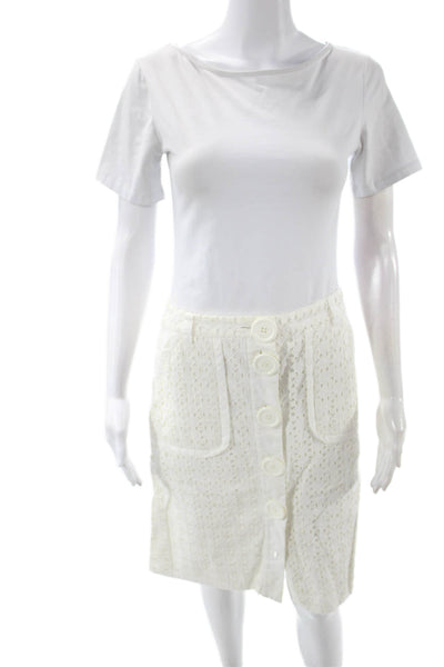 Tibi Womens A-Line Geometric White Cotton Skirt Knee Length Size 8