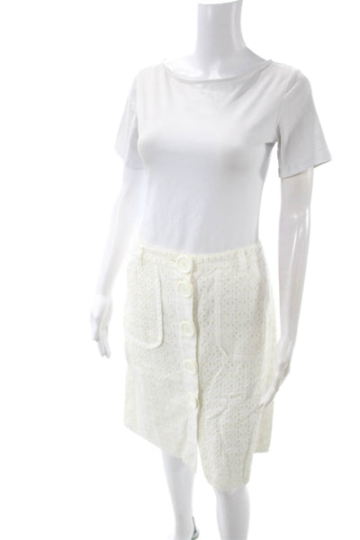 Tibi Womens A-Line Geometric White Cotton Skirt Knee Length Size 8
