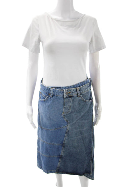 Zara Womens Wrap Skirt Blue 100% Cotton Knee Length Size M