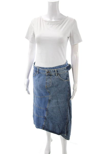 Zara Womens Wrap Skirt Blue 100% Cotton Knee Length Size M