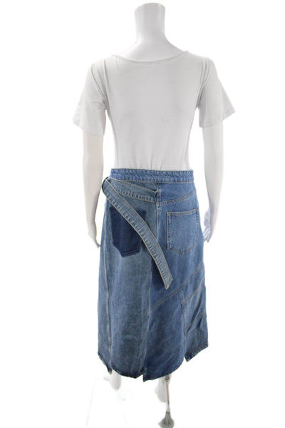 Zara Womens Wrap Skirt Blue 100% Cotton Knee Length Size M