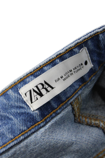 Zara Womens Wrap Skirt Blue 100% Cotton Knee Length Size M