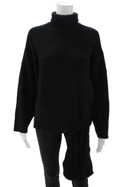 Zara Women Pullover Black Turtleneck Long Sleeve Tie Detail Size S