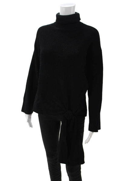 Zara Women Pullover Black Turtleneck Long Sleeve Tie Detail Size S