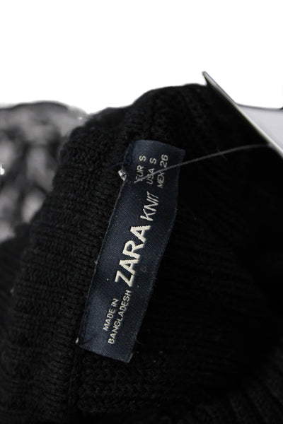 Zara Women Pullover Black Turtleneck Long Sleeve Tie Detail Size S