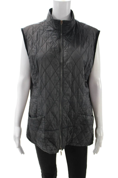 Barbour Womens Quilted Black Argyle Vest Zip High Neck Polyester Size 14