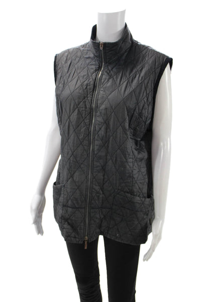 Barbour Womens Quilted Black Argyle Vest Zip High Neck Polyester Size 14