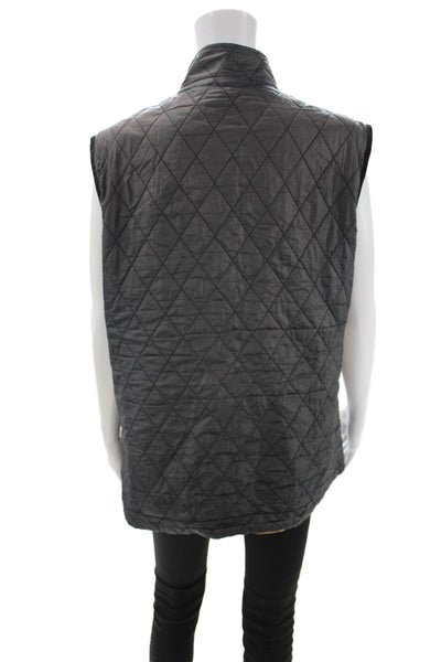 Barbour Womens Quilted Black Argyle Vest Zip High Neck Polyester Size 14