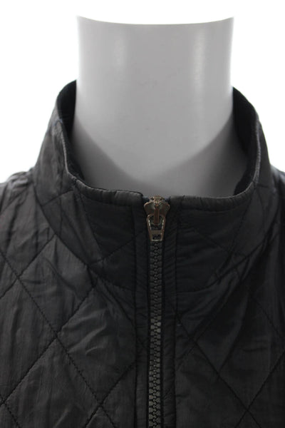 Barbour Womens Quilted Black Argyle Vest Zip High Neck Polyester Size 14