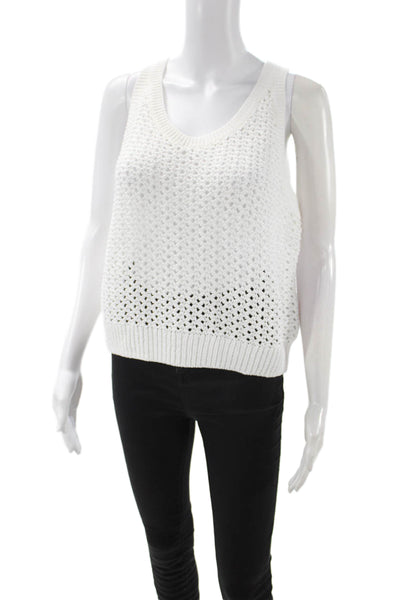 Vince Womens White Cotton Sleeveless Tank Round Neck Beach Size L