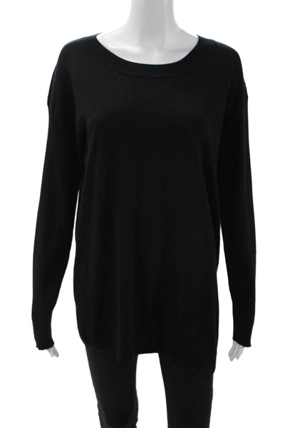 Jennifer T Women Pullover Sweater Black Merino Silk Blend Long Sleeve Size L