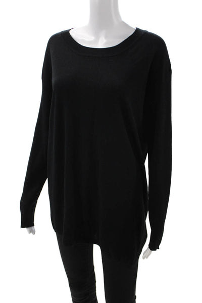 Jennifer T Women Pullover Sweater Black Merino Silk Blend Long Sleeve Size L