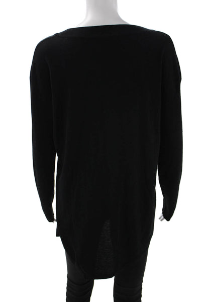 Jennifer T Women Pullover Sweater Black Merino Silk Blend Long Sleeve Size L