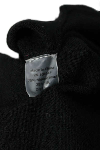 Jennifer T Women Pullover Sweater Black Merino Silk Blend Long Sleeve Size L